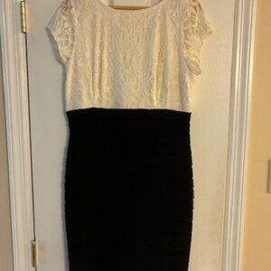 Simply Liliana Women's Cream Lace Black Knit BodyCon Tiers Formal Dress Size 16